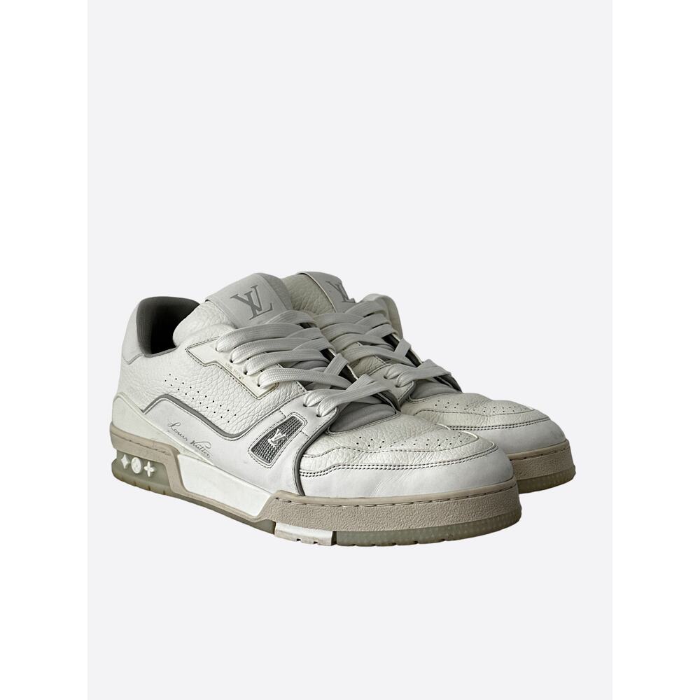Louis Vuitton White & Grey Leather Trainers - Picture 5 of 8